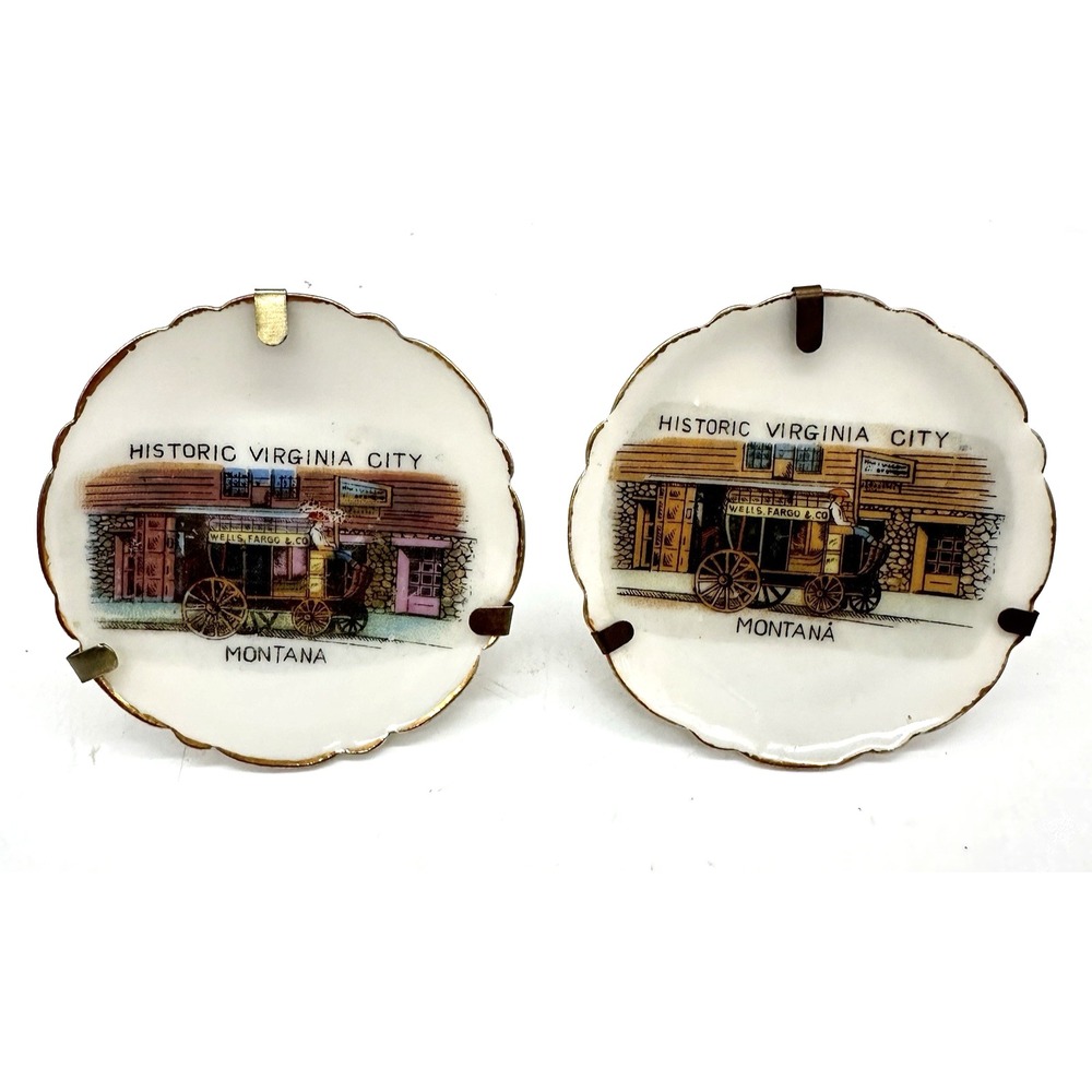Vintage Historic Virginia City Montana Mini Souvenir Plate Set Display Japan